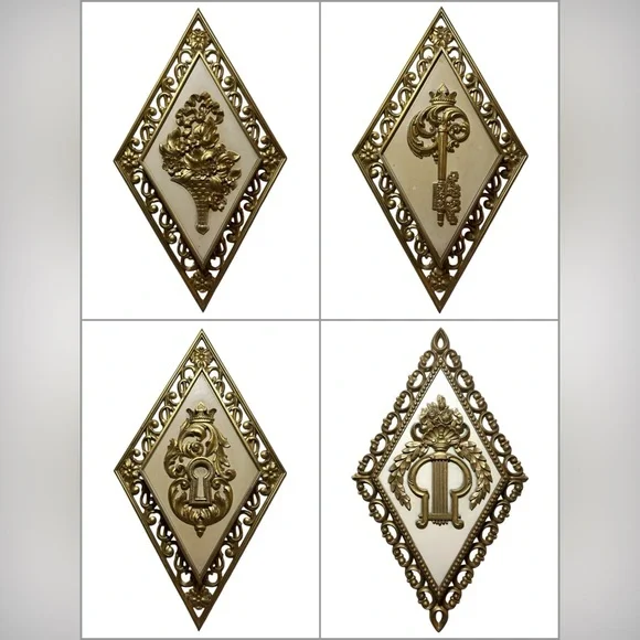 Mid Century Syroco / Homco 4pc Gilt Detail Wall Plaques - True Vintage Decor 60s - Picture 1 of 7